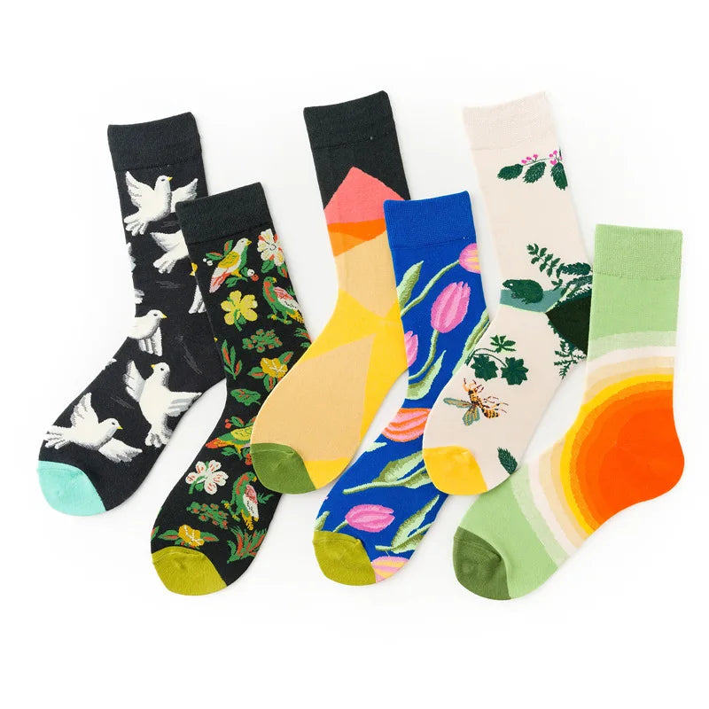 Novelty Happy Funny Men Graphic Socks Combed Cotton Omelette Frog Crazy Burger Salmon Corn Avocado Bird Fish Sock Christmas Gift