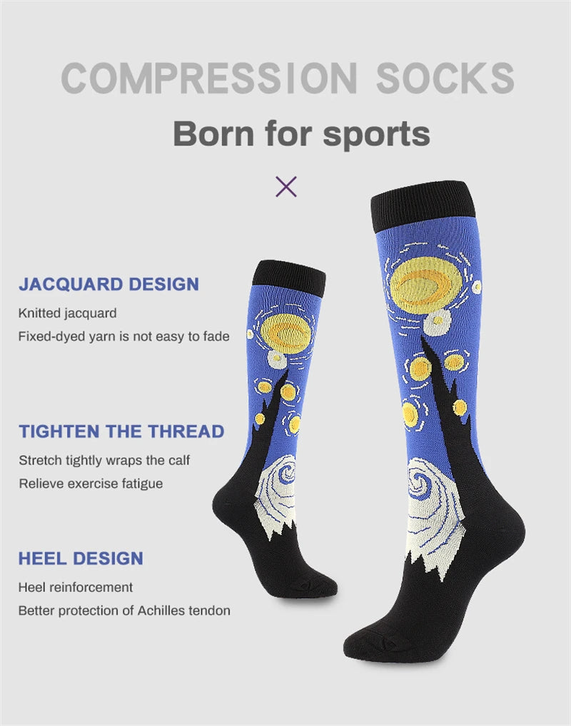 Novelty Funny Compression Socks Men Women Happy Oil Painting Shouting Mona Lisa Smile Hip Hop Nursing Compression Sock Popsocket