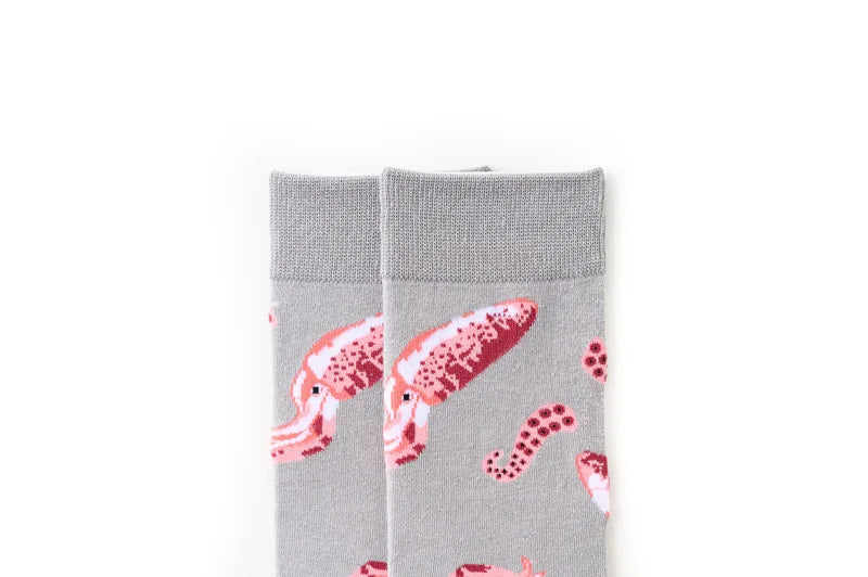 Novelty Happy Funny Men Graphic Socks Combed Cotton Omelette Frog Crazy Burger Salmon Corn Avocado Bird Fish Sock Christmas Gift
