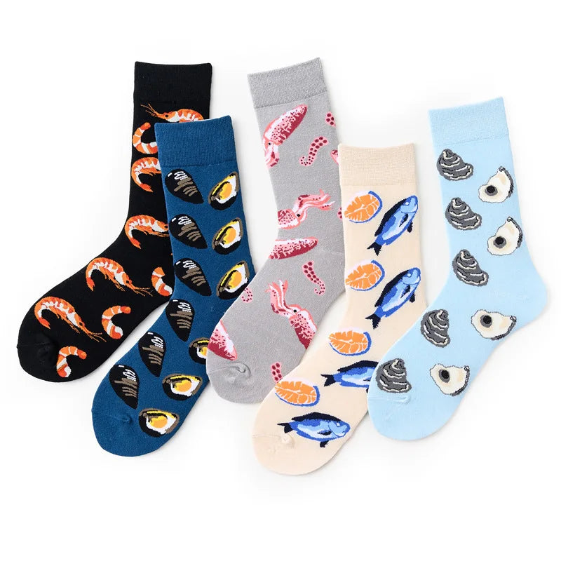 Novelty Happy Funny Men Graphic Socks Combed Cotton Omelette Frog Crazy Burger Salmon Corn Avocado Bird Fish Sock Christmas Gift
