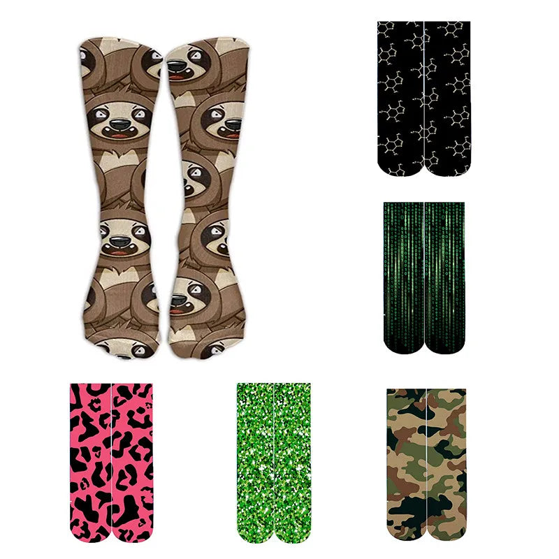 Leopard Snake Sexy Novelty Socks Women Funny Casual Cotton High Knee Socks Female Harajuku Happy Cartoon 3D Printed Men's Socks