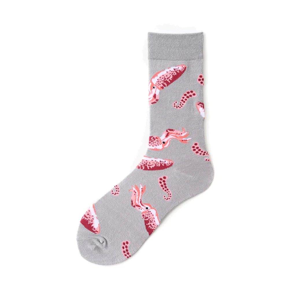 Novelty Happy Funny Men Graphic Socks Wholesale Combed Cotton Omelette Frog Crazy Burger Salmon Corn Avocado Bird Christmas Gift