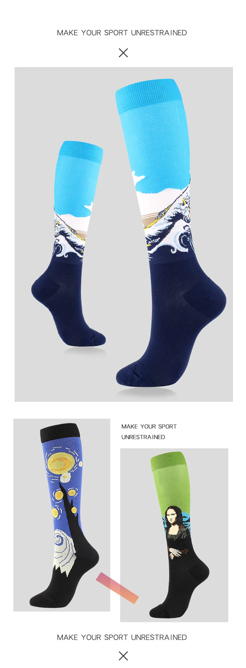 Novelty Funny Compression Socks Men Women Happy Oil Painting Shouting Mona Lisa Smile Hip Hop Nursing Compression Sock Popsocket