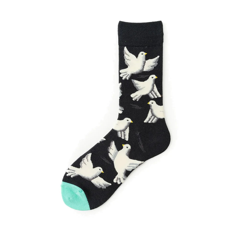 Novelty Happy Funny Men Graphic Socks Wholesale Combed Cotton Omelette Frog Crazy Burger Salmon Corn Avocado Bird Christmas Gift