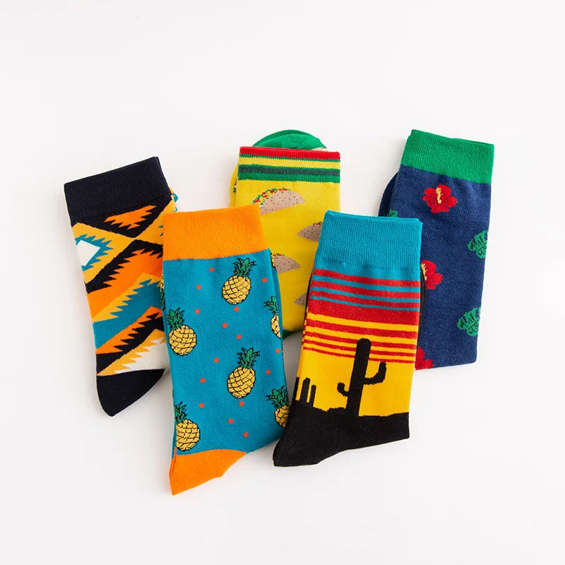 Novelty Happy Funny Men Graphic Socks Combed Cotton Omelette Frog Crazy Burger Salmon Corn Avocado Bird Fish Sock Christmas Gift