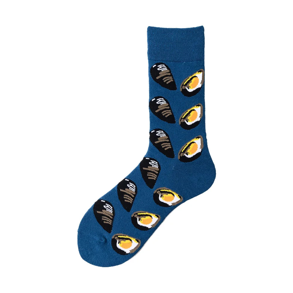Novelty Happy Funny Men Graphic Socks Wholesale Combed Cotton Omelette Frog Crazy Burger Salmon Corn Avocado Bird Christmas Gift