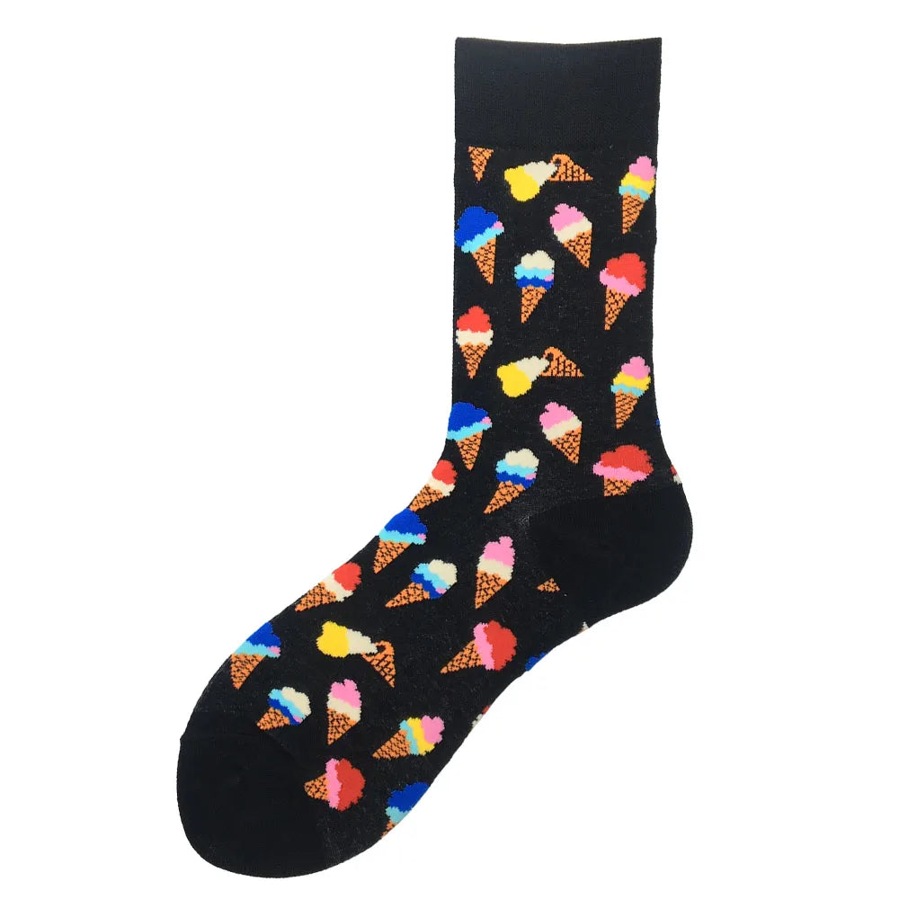 Novelty Happy Funny Men Graphic Socks Wholesale Combed Cotton Omelette Frog Crazy Burger Salmon Corn Avocado Bird Christmas Gift