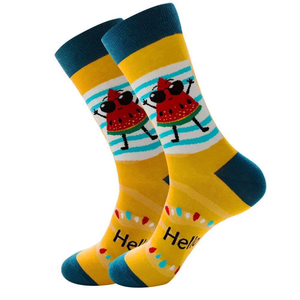 1 pair New Happy Mens Socks Women Novelty Cartoon Sock Combed Cotton Funny Men's Big Size Crew Hip Hop Thick Long Socks