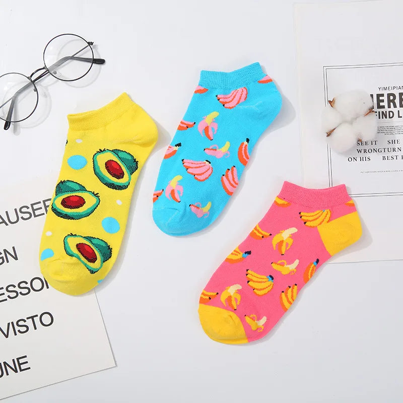 Novelty Men Short Socks Boat High Quality Geometric Fruit Sushi Colorful Pattern Fashion Socks
