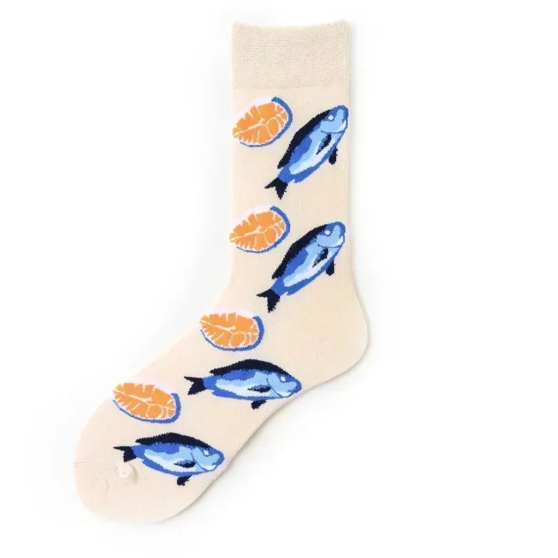 Novelty Happy Funny Men Graphic Socks Combed Cotton Omelette Frog Crazy Burger Salmon Corn Avocado Bird Fish Sock Christmas Gift