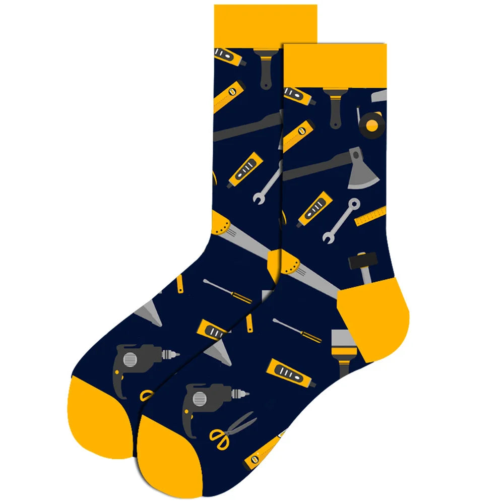 1 pair New Happy Mens Socks Women Novelty Cartoon Sock Combed Cotton Funny Men's Big Size Crew Hip Hop Thick Long Socks
