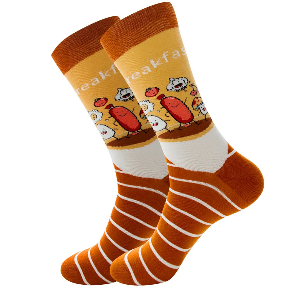 1 pair New Happy Mens Socks Women Novelty Cartoon Sock Combed Cotton Funny Men's Big Size Crew Hip Hop Thick Long Socks