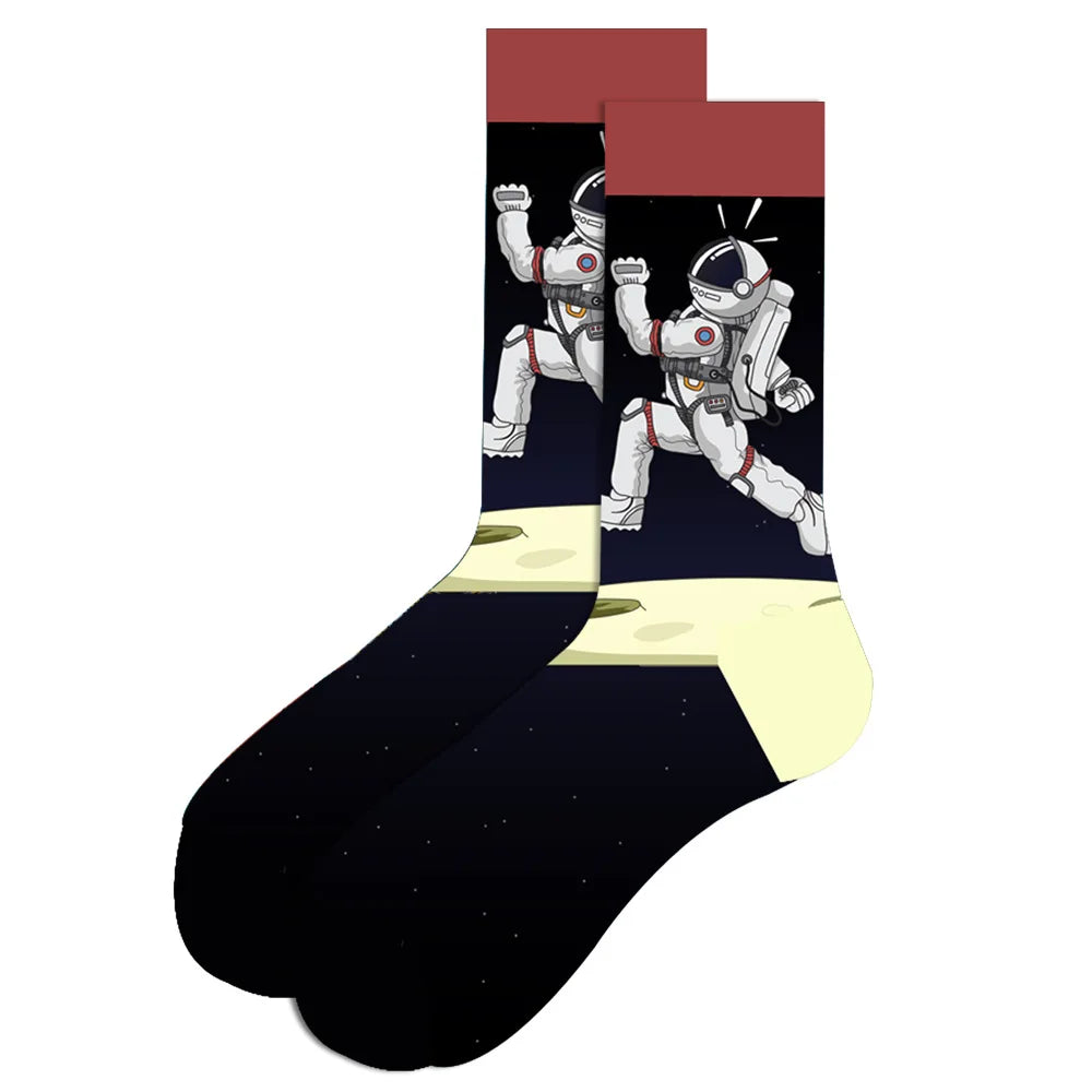 1 pair New Happy Mens Socks Women Novelty Cartoon Sock Combed Cotton Funny Men's Big Size Crew Hip Hop Thick Long Socks
