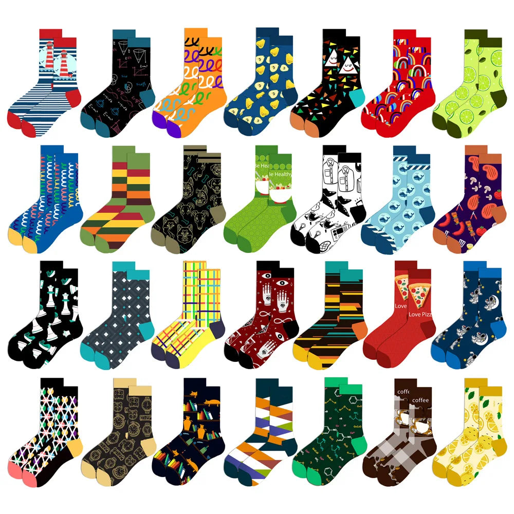 1 pair New Happy Mens Socks Women Novelty Cartoon Sock Combed Cotton Funny Men's Big Size Crew Hip Hop Thick Long Socks