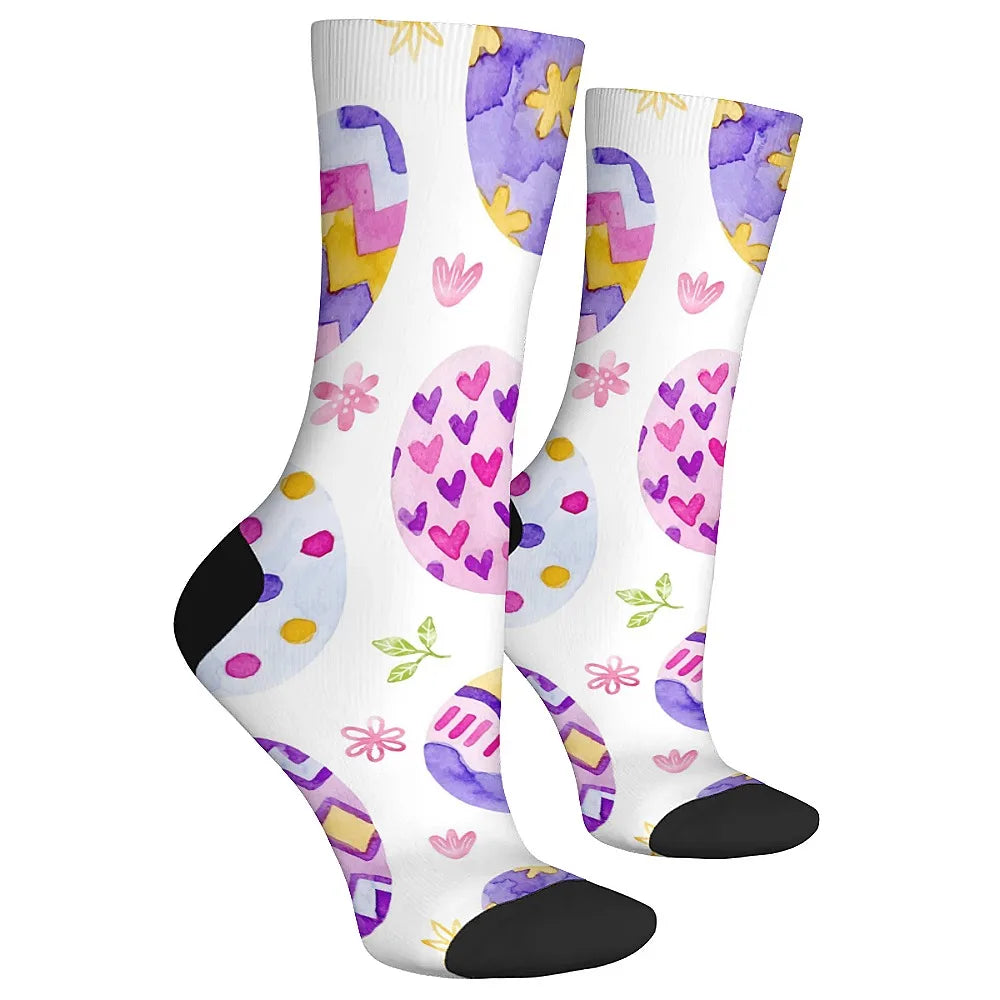 Happy Easter egg men's novelty mid-tube socks fashionable and cute versatile style breathable and warm perfect gift choice
