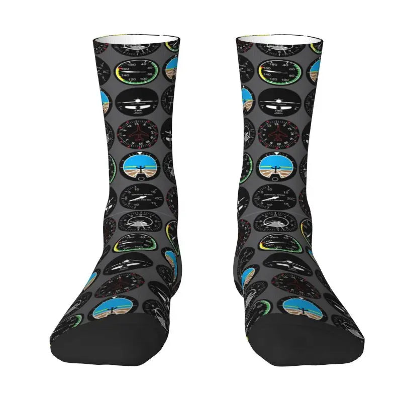 Novelty Printed Captain Stripes Epaulettes Socks for Women Men Stretchy Summer Autumn Winter Aviation Airplane Pilot Crew Socks