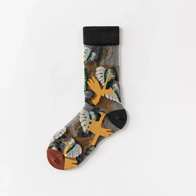 Novelty Casual Women Socks Harajuku Summer Ultra-thin Transparent Glass Silk Socks Sunflowers Crystal Funny Socks High Quality