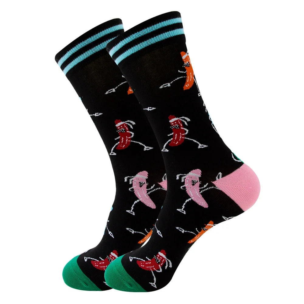 1 pair New Happy Mens Socks Women Novelty Cartoon Sock Combed Cotton Funny Men's Big Size Crew Hip Hop Thick Long Socks