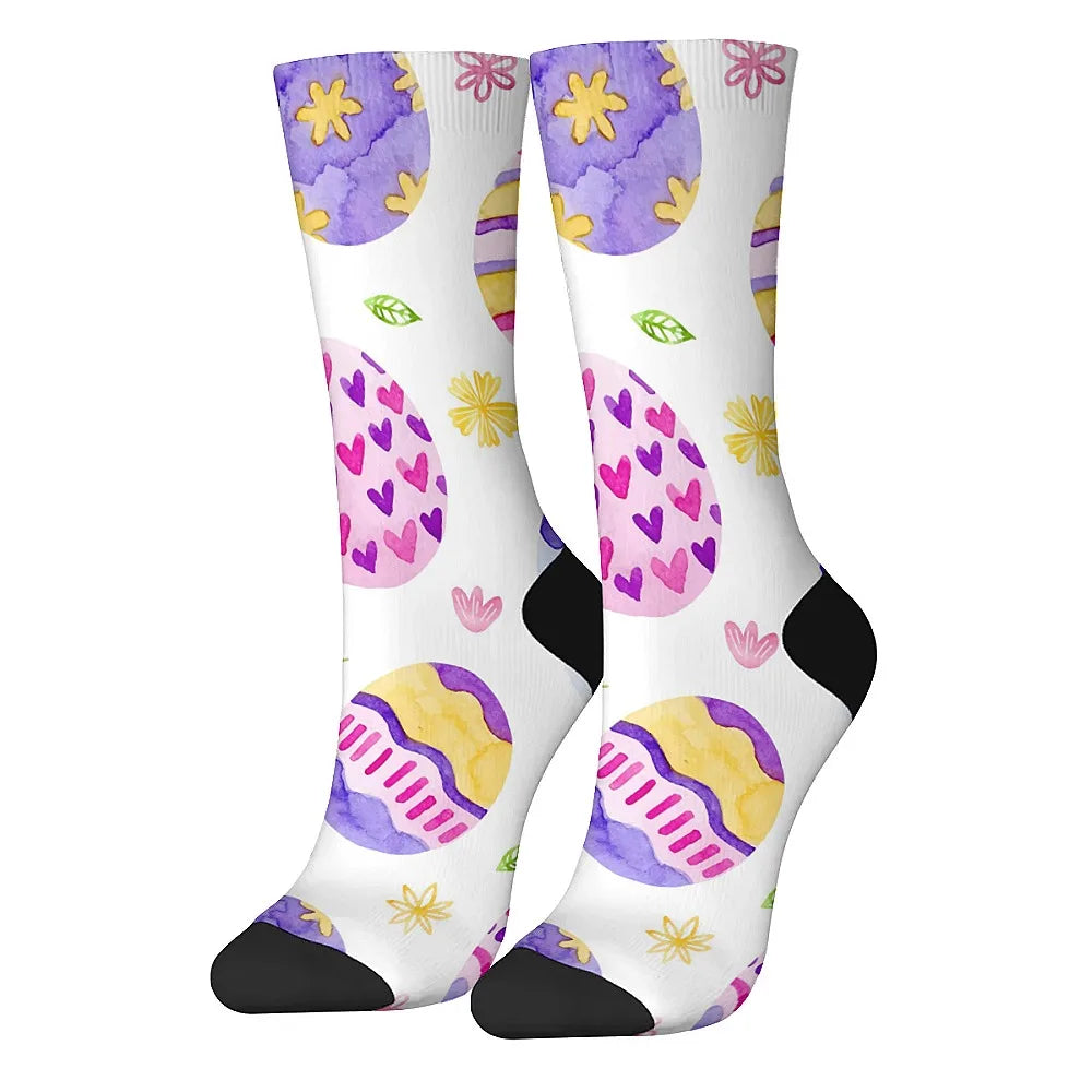 Happy Easter egg men's novelty mid-tube socks fashionable and cute versatile style breathable and warm perfect gift choice