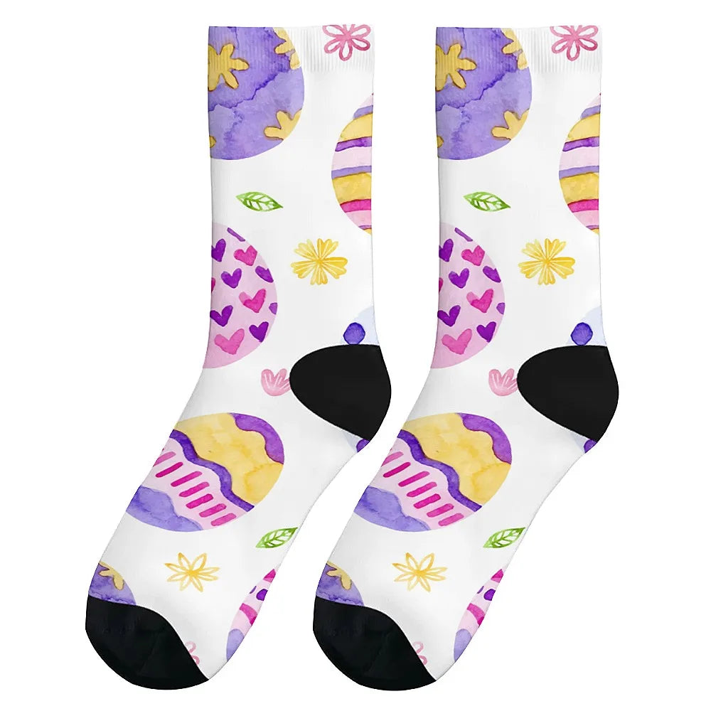 Happy Easter egg men's novelty mid-tube socks fashionable and cute versatile style breathable and warm perfect gift choice