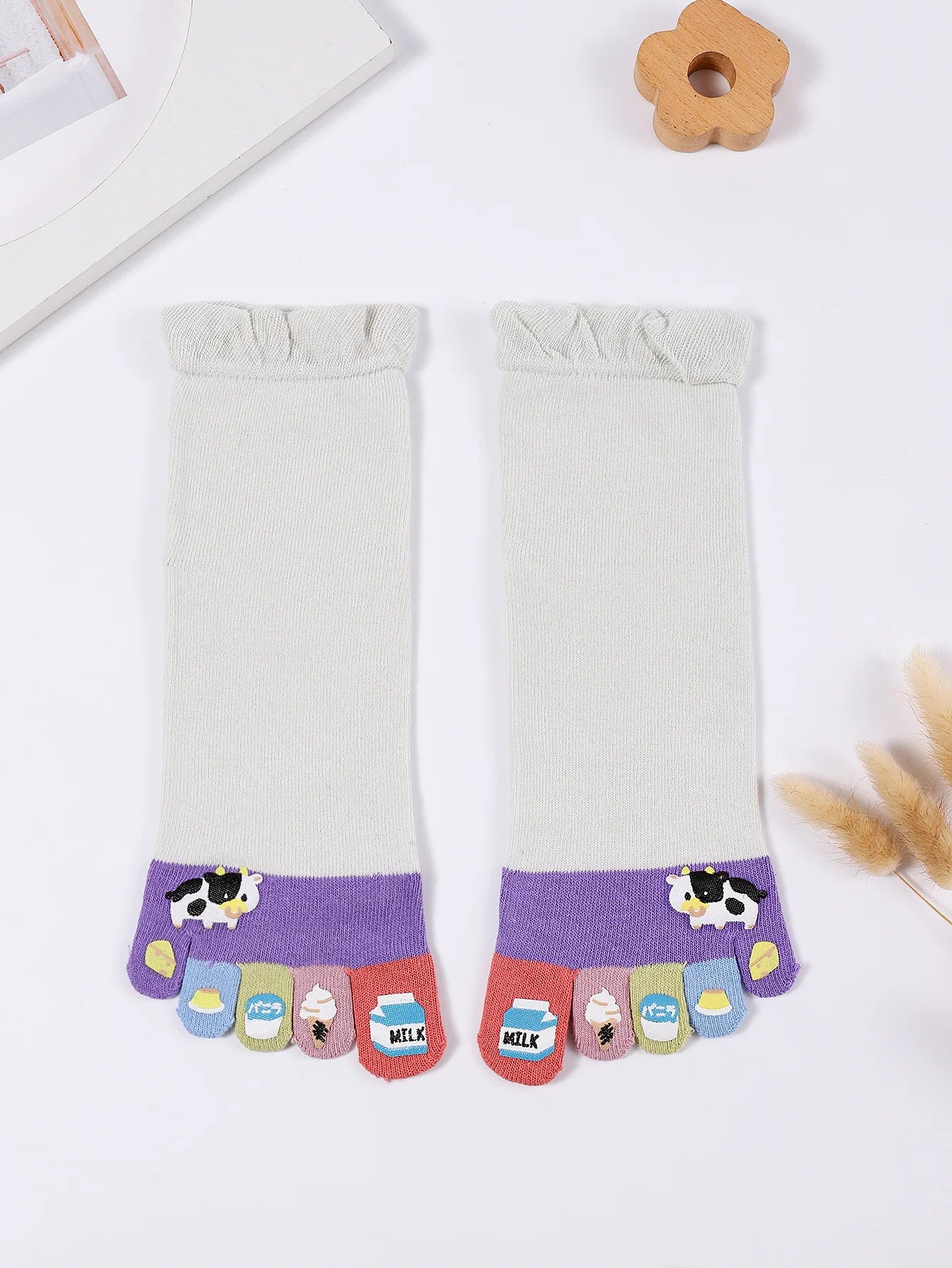 Novelty Cute Ankle Five Finger Happy Socks Woman Print Cotton Dispensing White Harajuku Girl No Show Funny Socks with Toes New