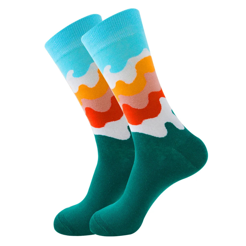 1 pair New Happy Mens Socks Women Novelty Cartoon Sock Combed Cotton Funny Men's Big Size Crew Hip Hop Thick Long Socks