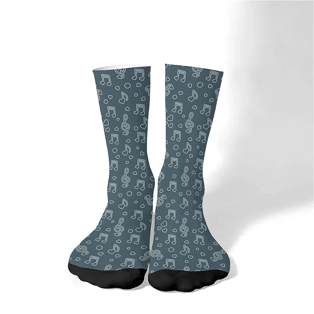 Note Music pattern Versatilemen's novelty midtube socks fashionable and cute versatile style breathable and warm perfect gift