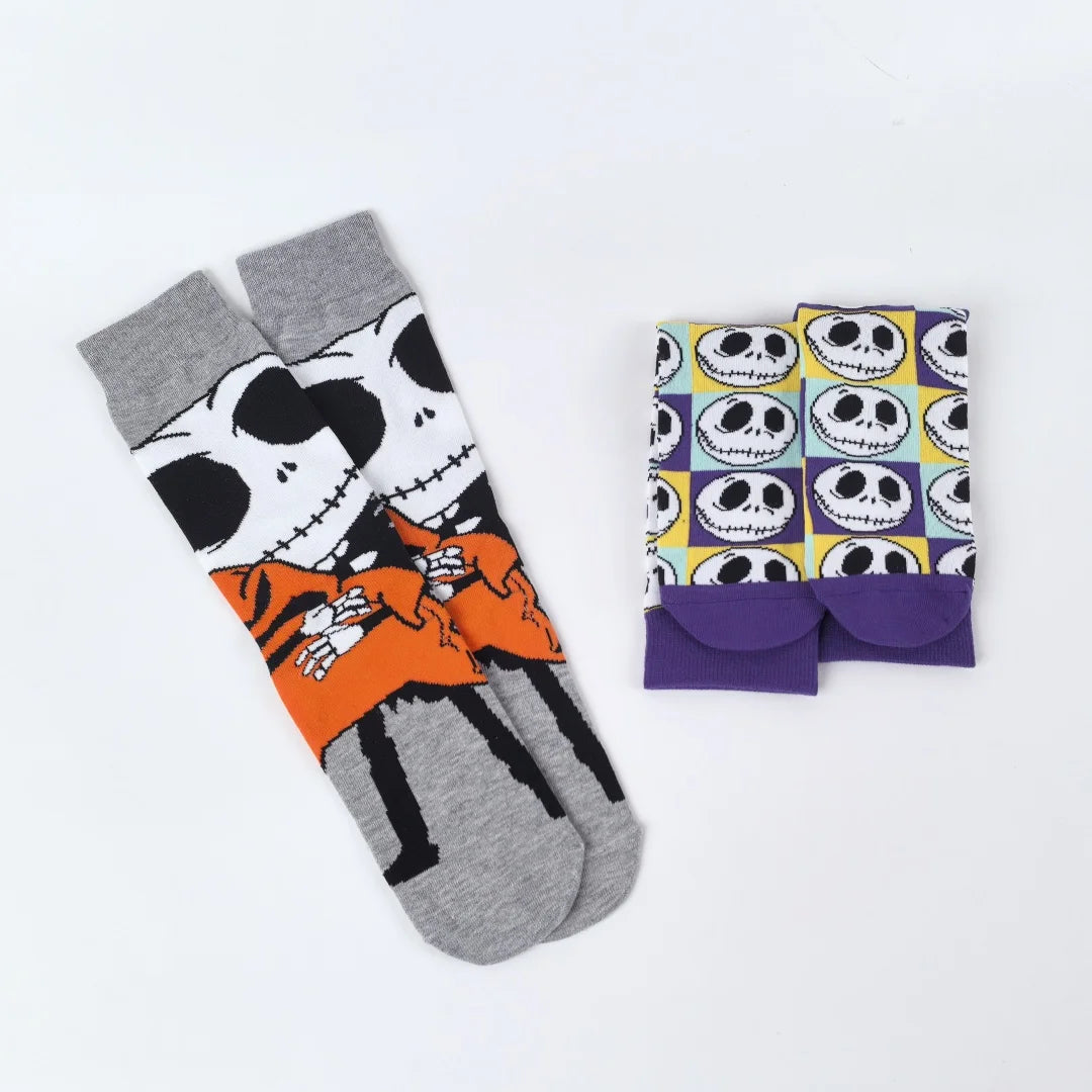2 Pairs Novelty Mens Crew Socks With Spooky Designs For Halloween Parties