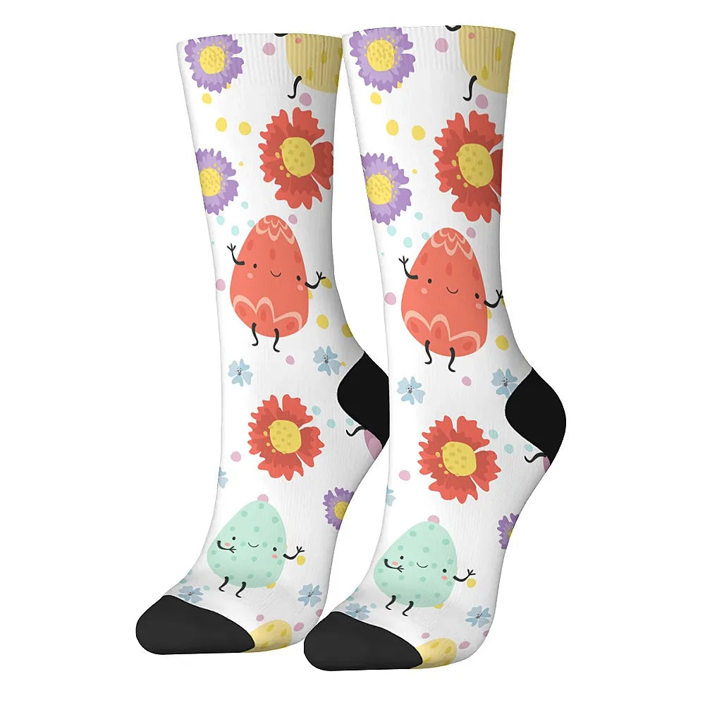 Happy Easter egg men's novelty mid-tube socks fashionable and cute versatile style breathable and warm perfect gift choice