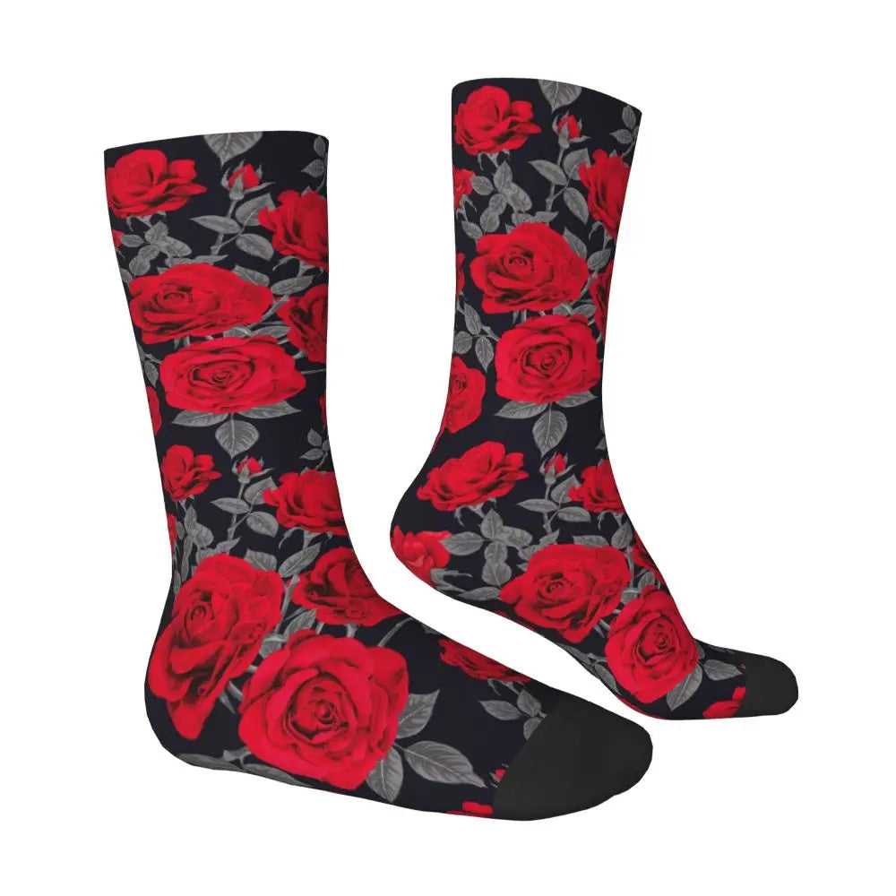New Men's Socks Novelty Red Rose Flowers Vintage Sock Polyester Sport Women Socks Spring Summer Autumn Winter