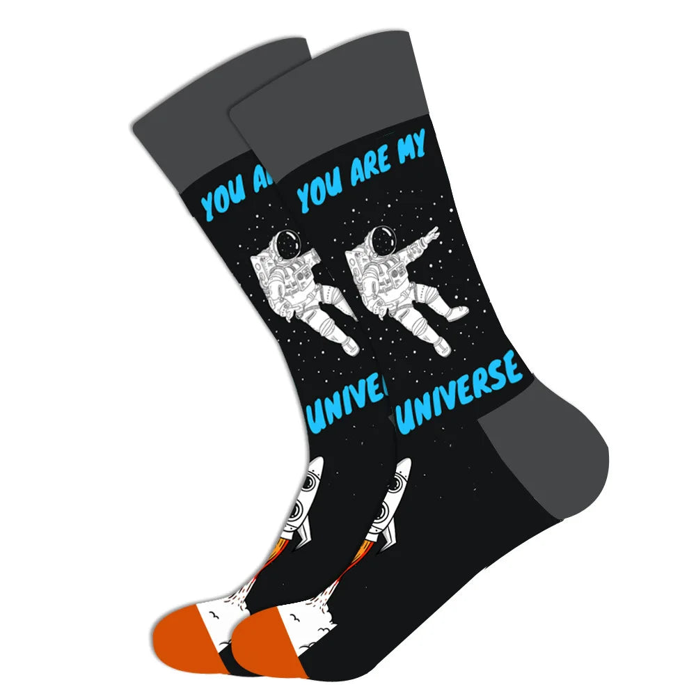 1 pair New Happy Mens Socks Women Novelty Cartoon Sock Combed Cotton Funny Men's Big Size Crew Hip Hop Thick Long Socks