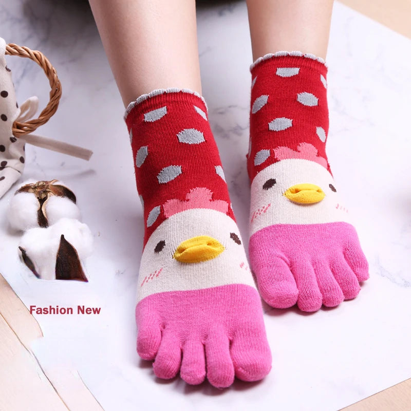 Novelty Cute Ankle Five Finger Happy Socks Woman Print Cotton Dispensing White Harajuku Girl No Show Funny Socks with Toes New