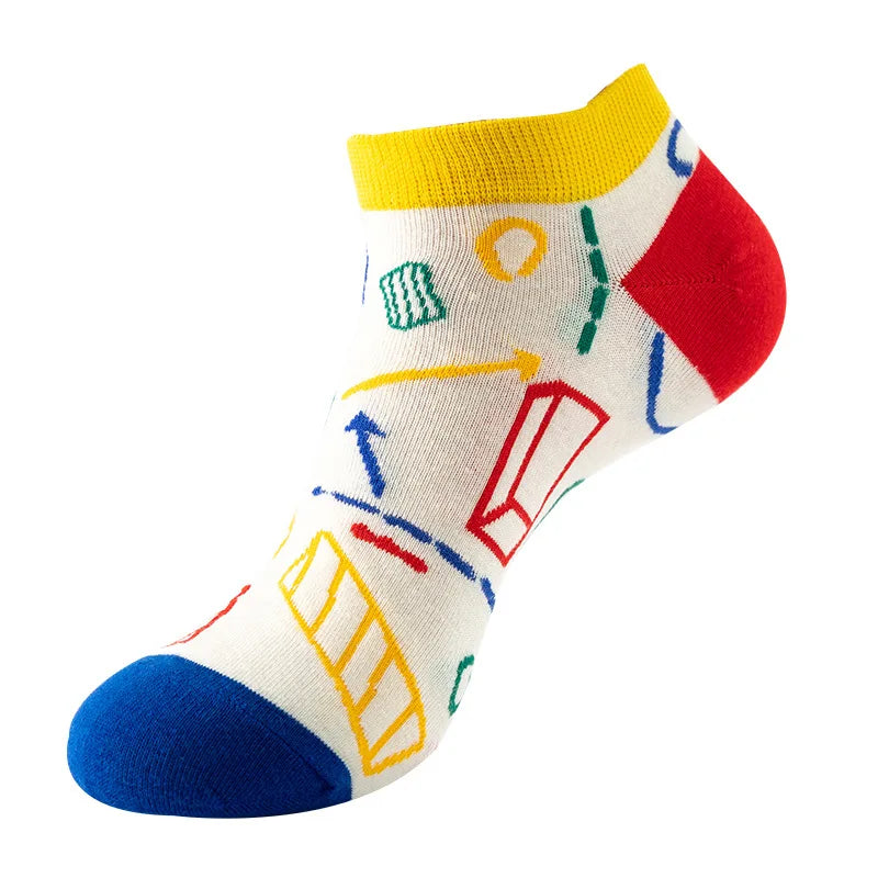 Novelty Men Short Socks Boat High Quality Geometric Fruit Sushi Colorful Pattern Fashion Socks