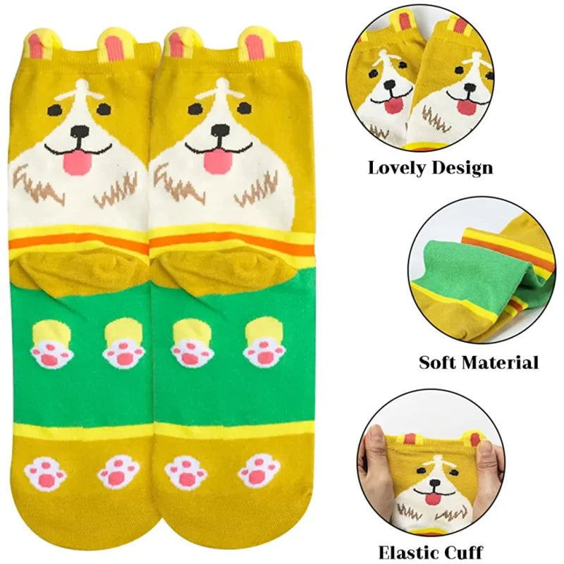 Cute Socks Womens Novelty Animal Socks for Girl Cartoon Cotton Casual Crew Funny Style Socks 1Pairs 5 Pairs