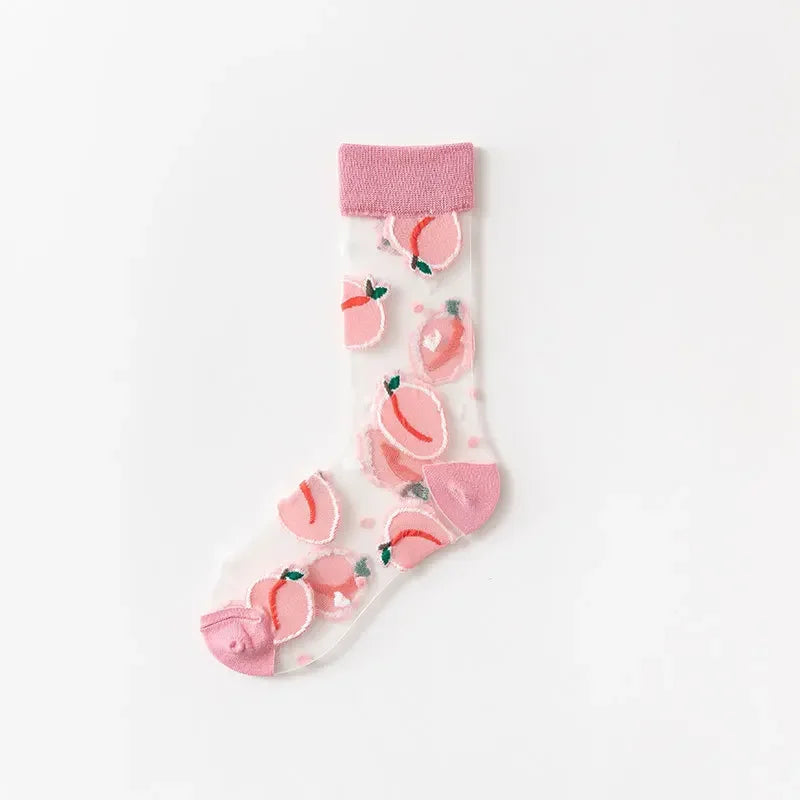 Novelty Casual Women Socks Harajuku Summer Ultra-thin Transparent Glass Silk Socks Sunflowers Crystal Funny Socks High Quality