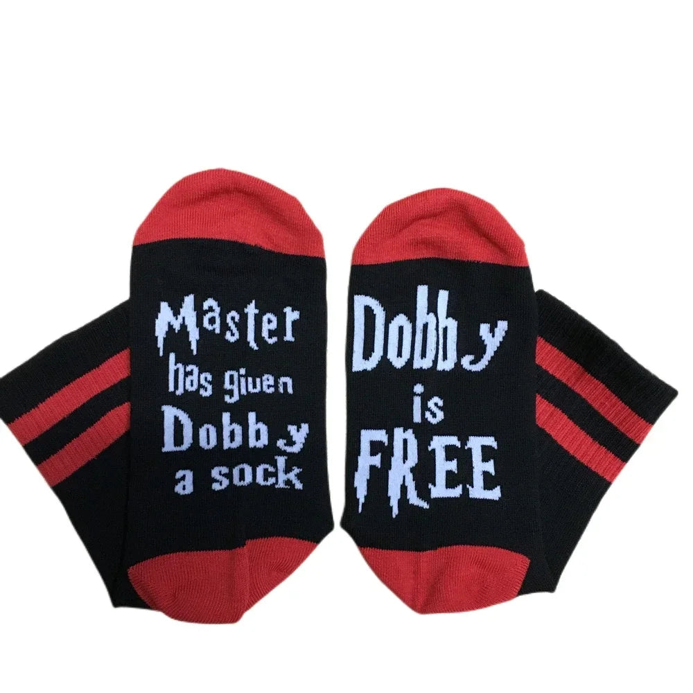 Novelty ‘Master Has Given Dobby A Sock‘ ‘Dobby Is Free’ Men Funny Soft Cotton Casual Letter Sokken Dropship