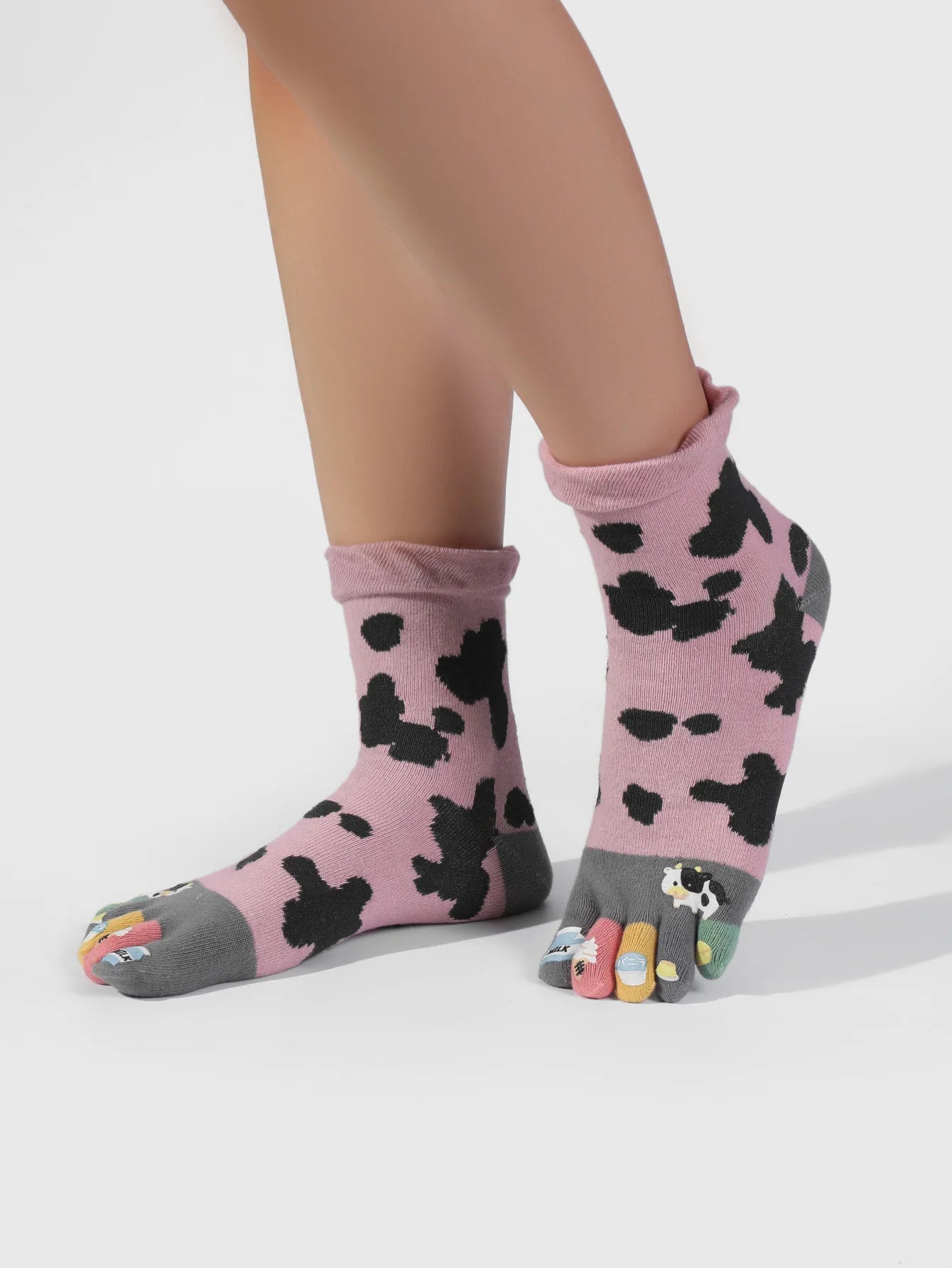 Novelty Cute Ankle Five Finger Happy Socks Woman Print Cotton Dispensing White Harajuku Girl No Show Funny Socks with Toes New