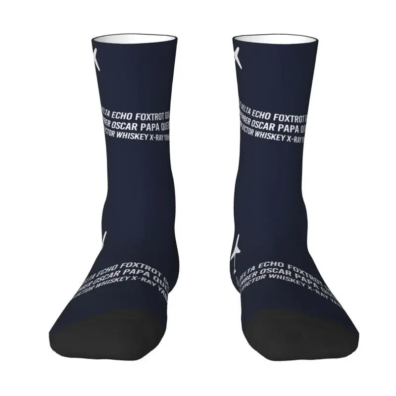 Novelty Printed Captain Stripes Epaulettes Socks for Women Men Stretchy Summer Autumn Winter Aviation Airplane Pilot Crew Socks