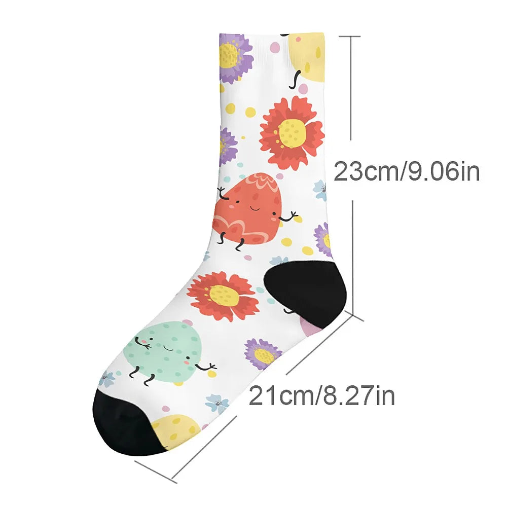 Happy Easter egg men's novelty mid-tube socks fashionable and cute versatile style breathable and warm perfect gift choice