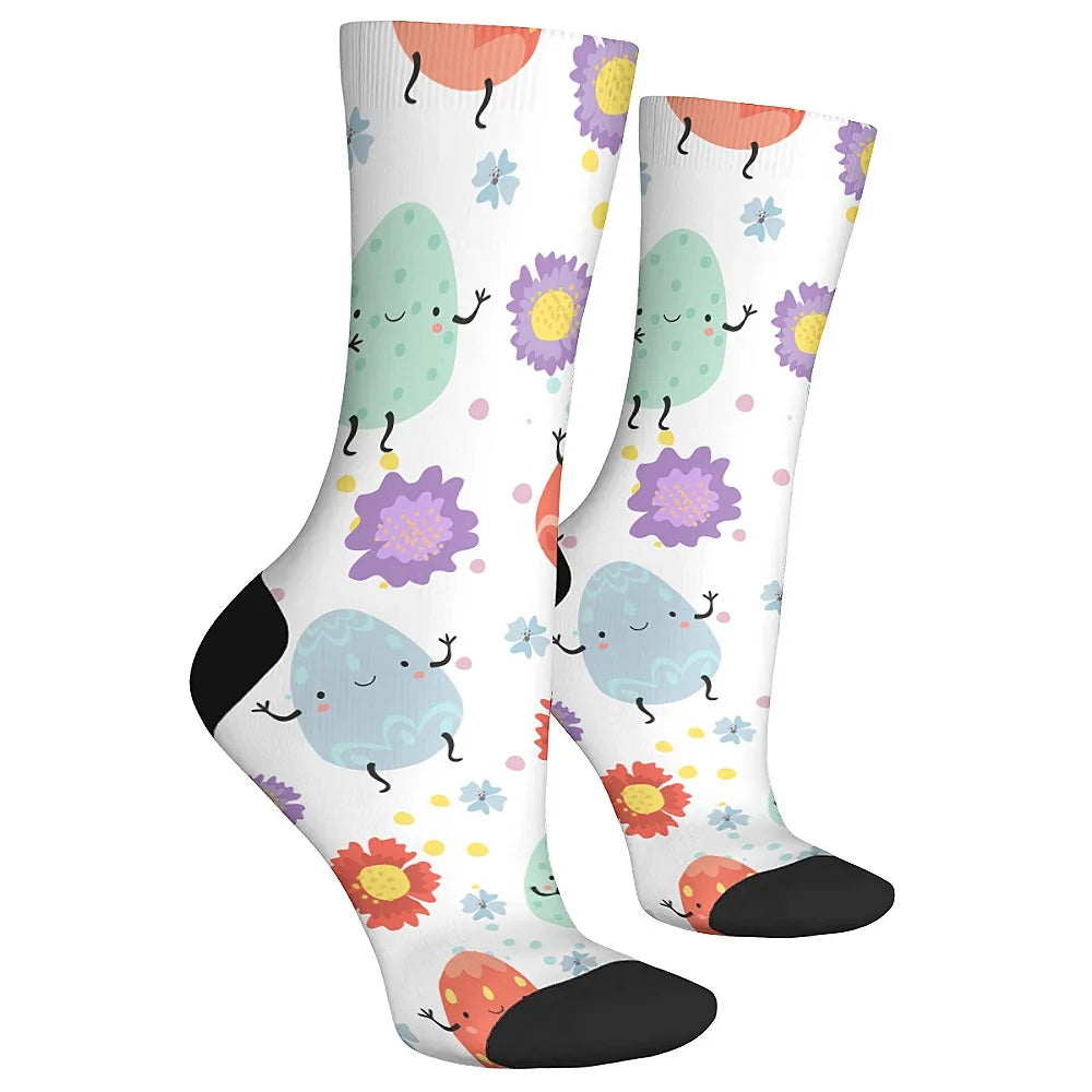 Happy Easter egg men's novelty mid-tube socks fashionable and cute versatile style breathable and warm perfect gift choice