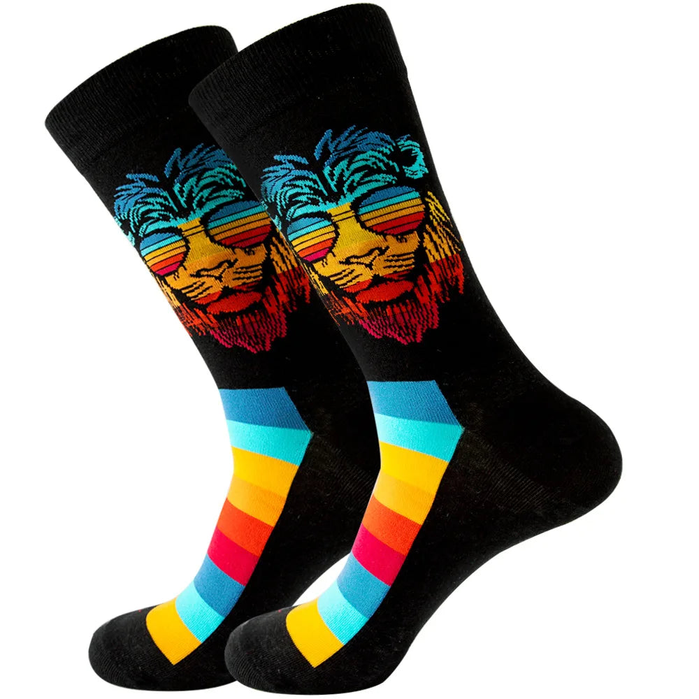 1 pair New Happy Mens Socks Women Novelty Cartoon Sock Combed Cotton Funny Men's Big Size Crew Hip Hop Thick Long Socks