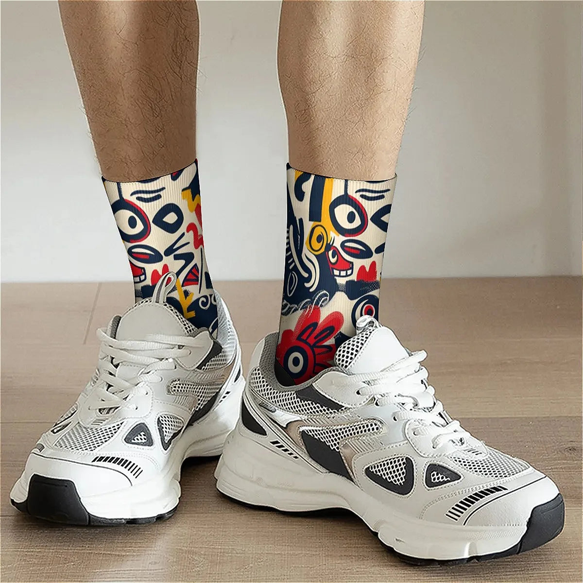 Novelty men's socks Abstract art graffiti print funny happy compression socks retro hip hop trend elements casual party sports