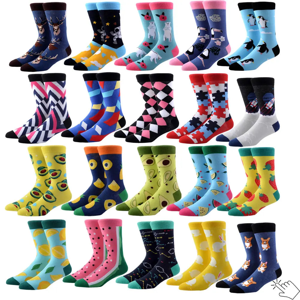 Novelty Happy Funny Men Graphic Socks Wholesale Combed Cotton Omelette Frog Crazy Burger Salmon Corn Avocado Bird Christmas Gift