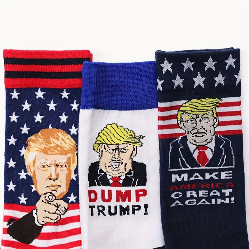 Novelty President Donald Trump Crew Sock Men Cotton Spoof Funny Harajuku Streetwear Hip Hop Skateboard Sports Long Socks
