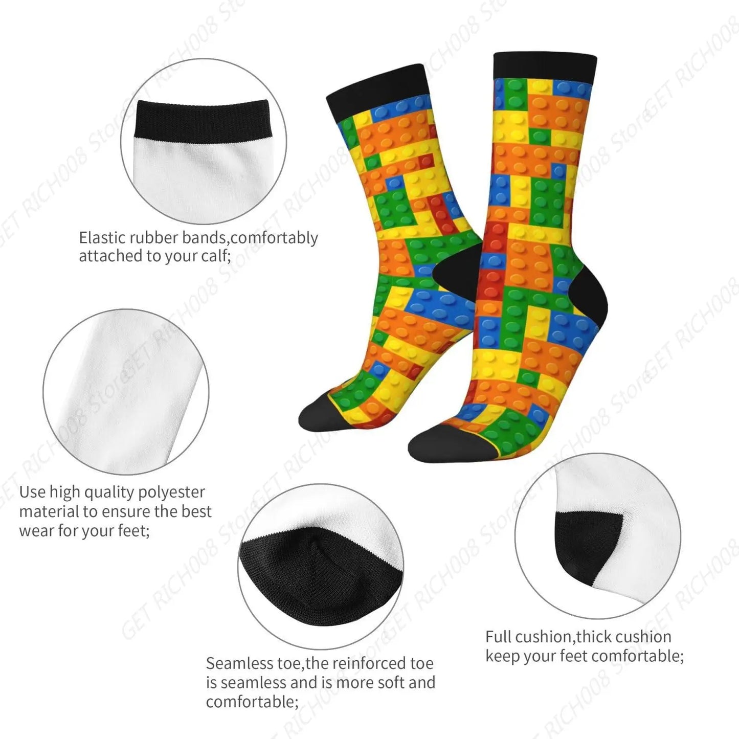 Blocks Colorful Novelty Socks For Men Women, Funny Crazy Crew Socks Casual Dress Socks Gifts