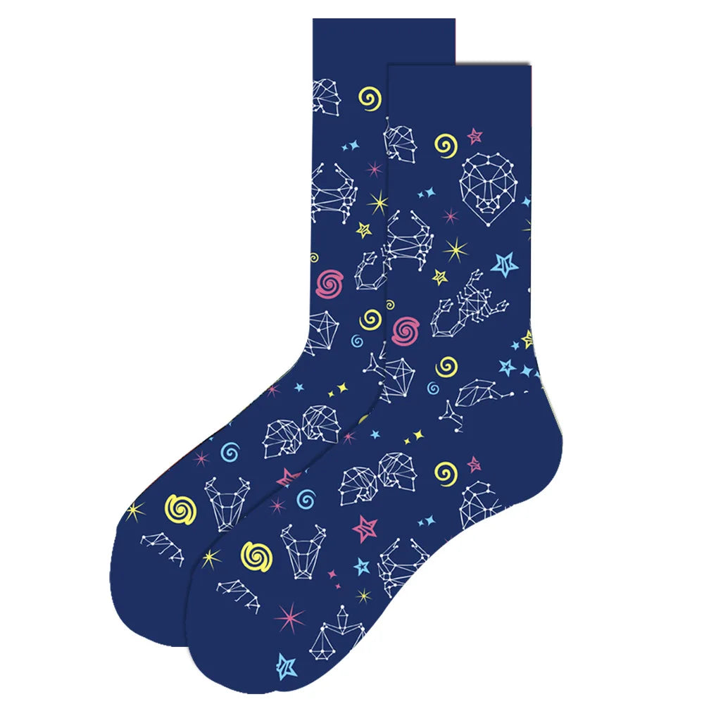 1 pair New Happy Mens Socks Women Novelty Cartoon Sock Combed Cotton Funny Men's Big Size Crew Hip Hop Thick Long Socks