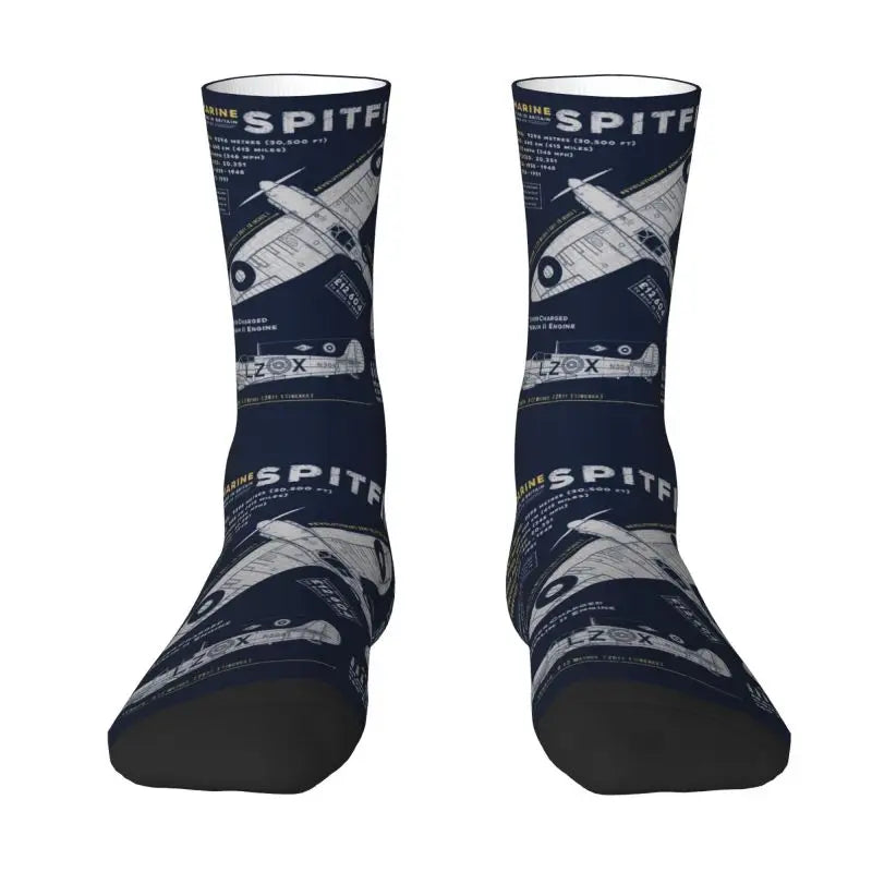 Novelty Printed Captain Stripes Epaulettes Socks for Women Men Stretchy Summer Autumn Winter Aviation Airplane Pilot Crew Socks