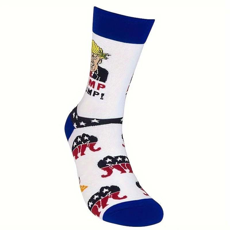 Novelty President Donald Trump Crew Sock Men Cotton Spoof Funny Harajuku Streetwear Hip Hop Skateboard Sports Long Socks