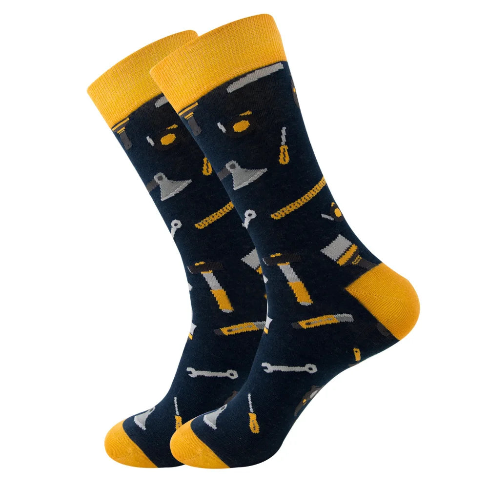 1 pair New Happy Mens Socks Women Novelty Cartoon Sock Combed Cotton Funny Men's Big Size Crew Hip Hop Thick Long Socks