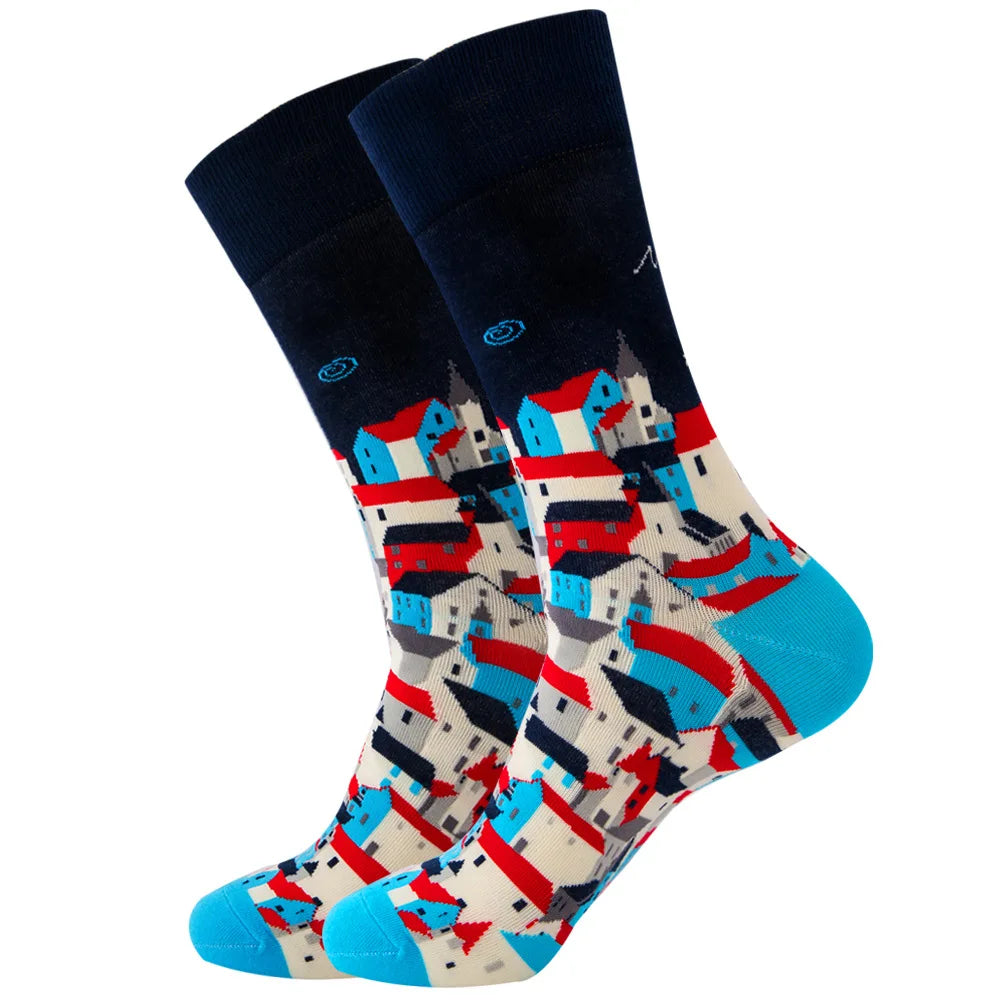 1 pair New Happy Mens Socks Women Novelty Cartoon Sock Combed Cotton Funny Men's Big Size Crew Hip Hop Thick Long Socks